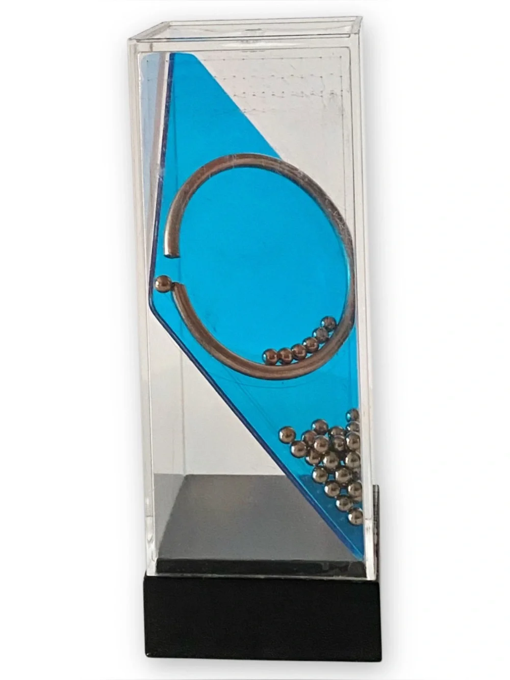 Vintage 1970s Acrylic Blue Diamond Tower Dexterity Kinetic Ball Ring Puzzle Game